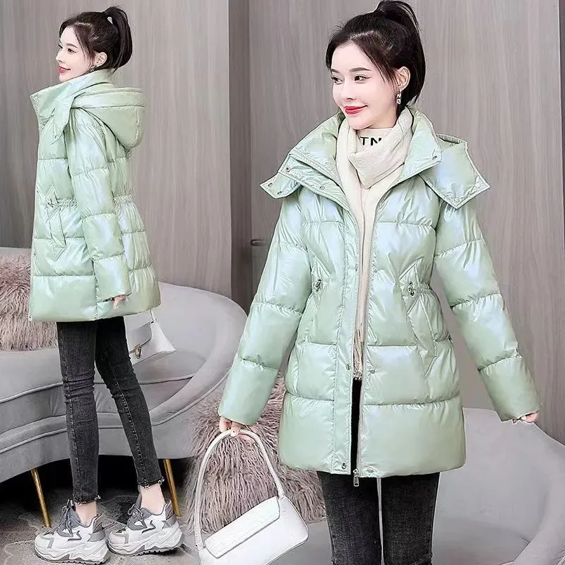 Wash-free Glossy Women\'s Down Cotton-padded Jacket 2024 Explosions Winter Female Korean Waist Coat Fashion Long Cotton Overcoat