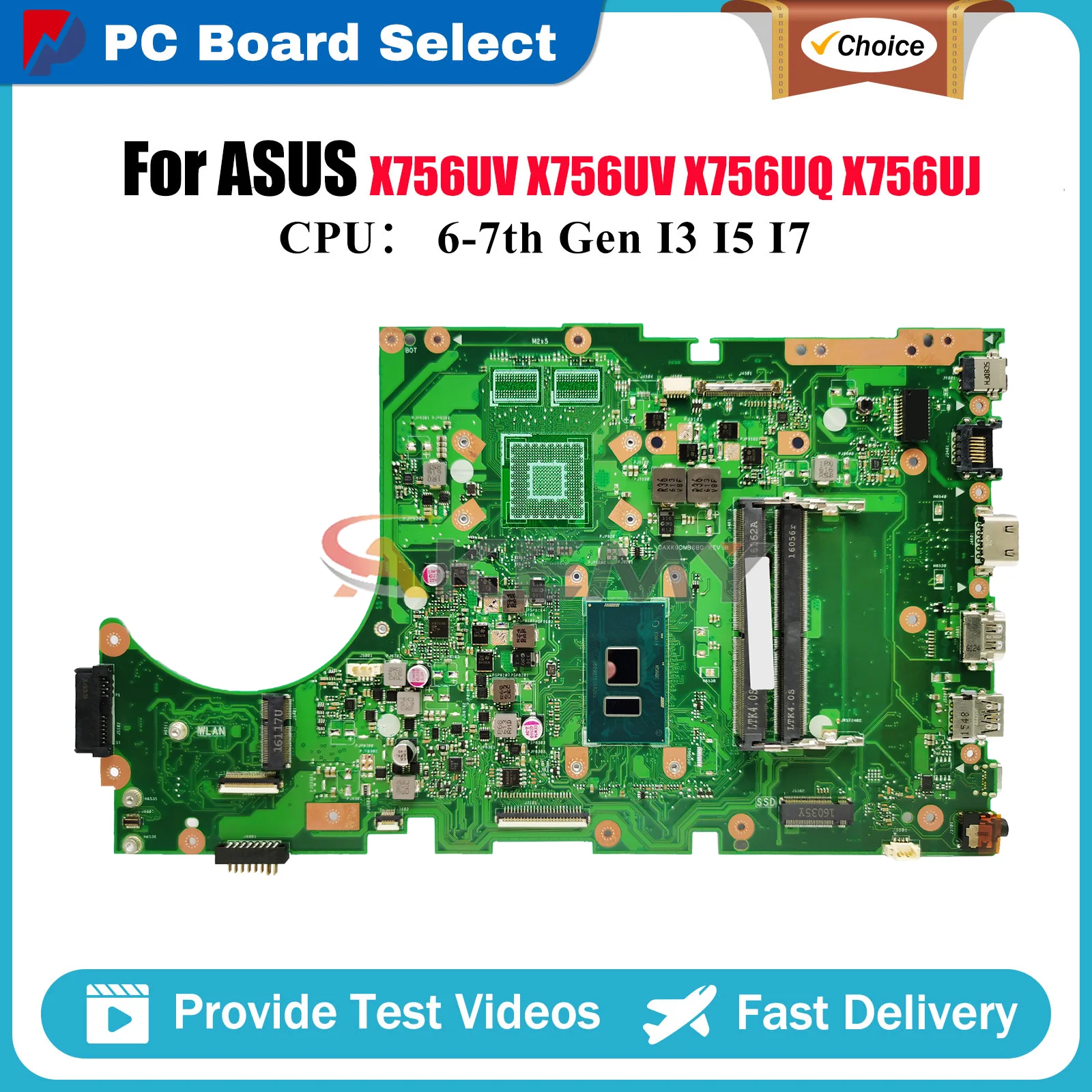 

X756UV Laptop Motherboard For ASUS X756UQ X756U X756UAK X756UR X756UXM X756UQK X756UX X756UA X756UJ A756U Mainboard I3 I5 I7 CPU
