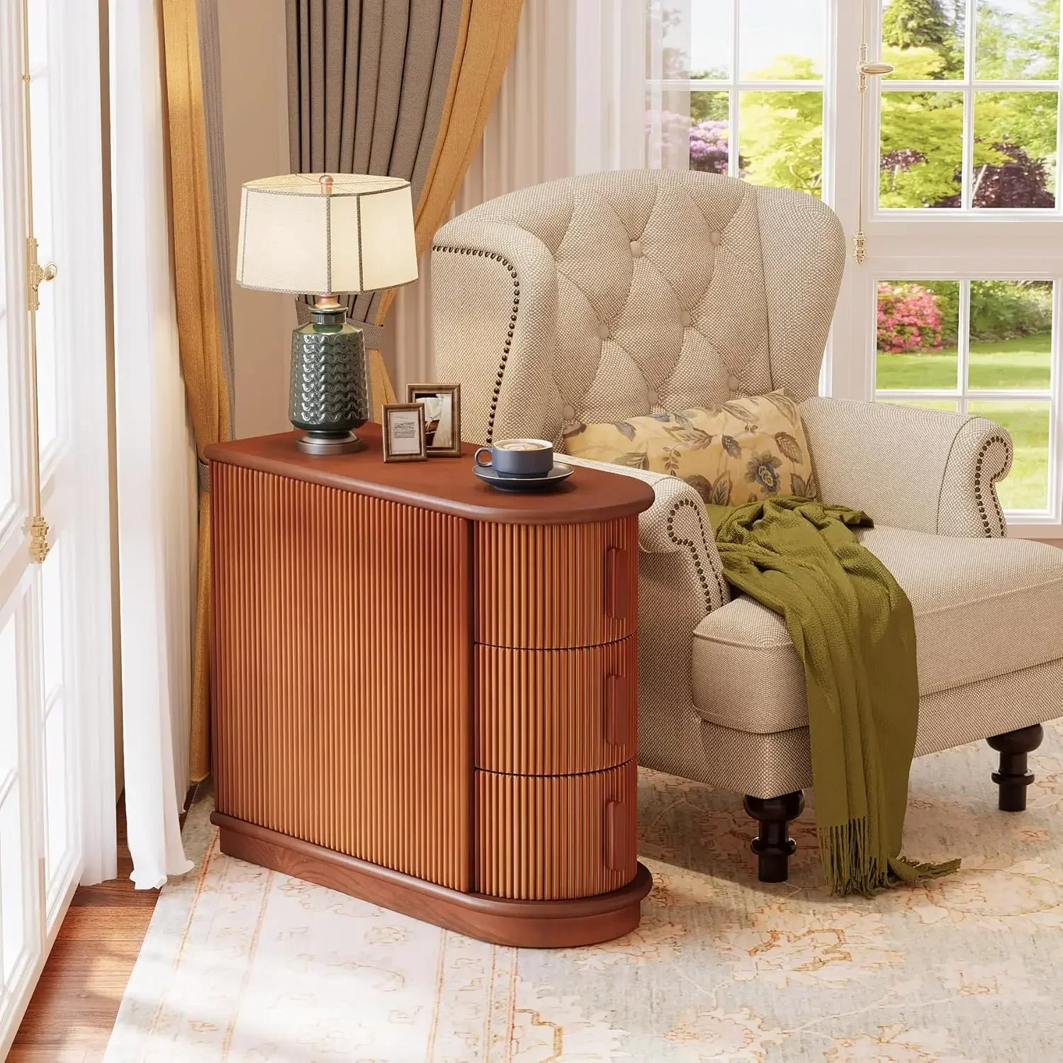 [Best Seller, Buy Now!]Solid Wood End Table, 3-Drawer Modern Sofa Side Table, Narrow Chair Side Table Slim Nightstand for Living