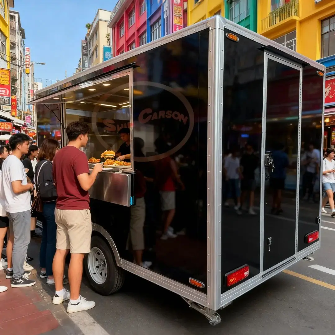 Customized Square Shape Food Trailers Food Trucks with Commercial Kitchen Equipment for Business Use