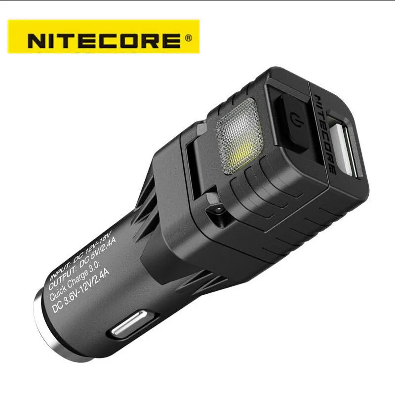 Original NITECORE VCL10 All-in-one USB Car Charger QC 3.0 Fast Charge Adapter LED Emergency Breaker Light Glass