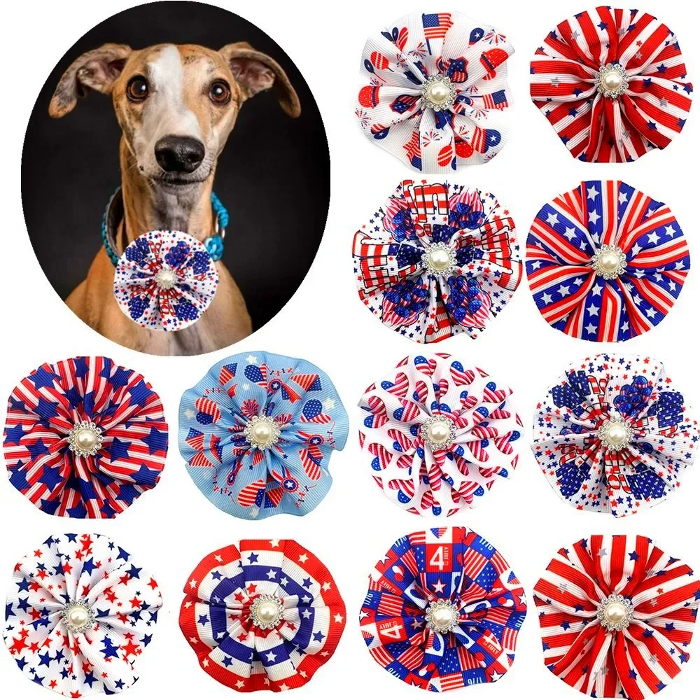 30/50pcs 4th of July Dog Bow Tie Dog Collar Dog Bandanas Pet Accessories American Independence Day Pet Supplies