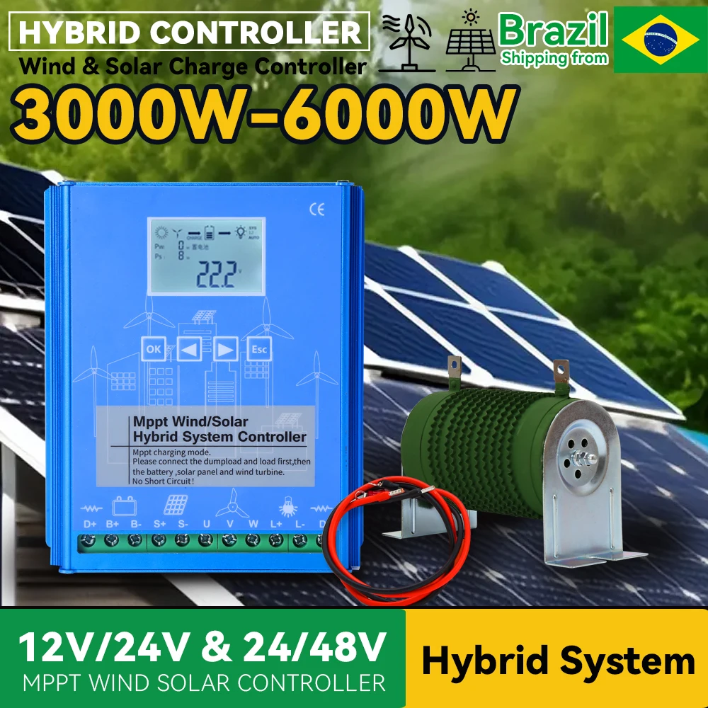 

Brazil Warehouse MPPT Charge Controller Solar & Wind Hybrid System 3000W 6000W 12v 24v 48v Auto Regulator Home Use Solar Panel