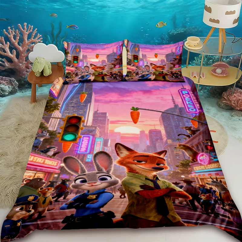 

Duvet Cover - Zootopia Judy Nick Kids Gift Set: One duvet cover and two pillowcases, high-definition printing soft comfortable