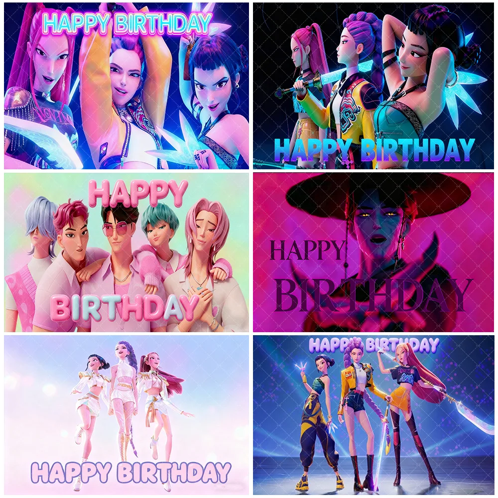 

Movie‌ HUNTR/X‌ KPop Demon Hunters‌ Theme Backdrop Party Decorations Saja Boys Baby Shower Supplies Photography Background