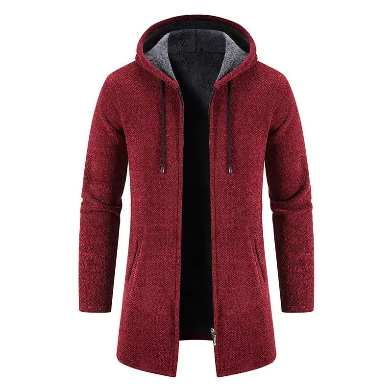 Men's Hooded Sweatirt mid to Long Size plus Sweater Knitted Cardigan Casual Long Sve round Ne Deformable