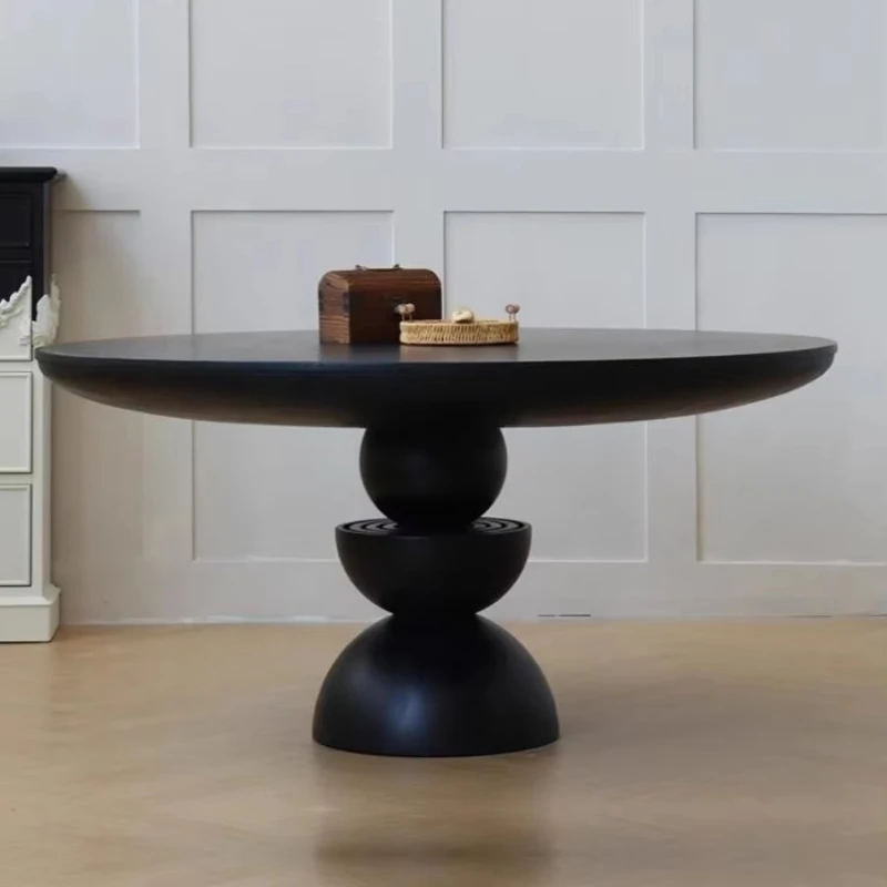 French Retro Neoclassical Oak Round Dining Table Multifunctional Dining Table Black Exit