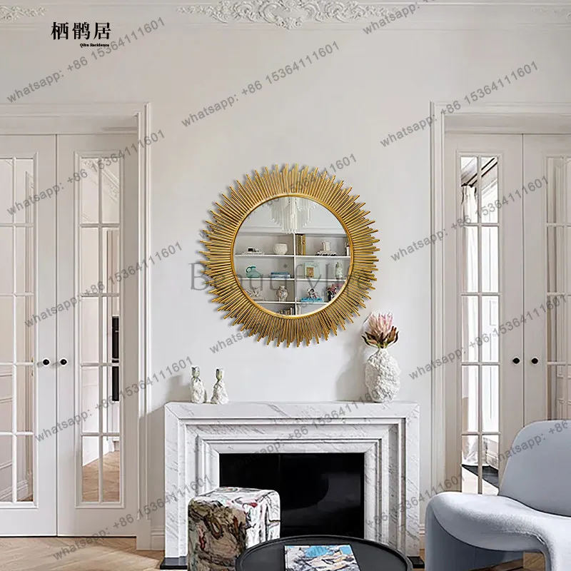 Round Hanging Helios Fireplace Modern American French Rattan Homestay Wall Light Luxury Iron Art