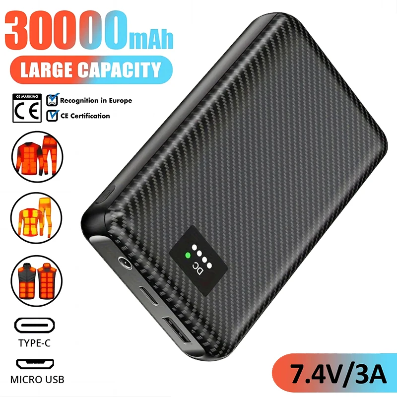 

Ranwomen Portable Power Bank DC7.4V 30000mAh Charging Power Phone External Battery For Heated Jacket Vest Socks Heated Clothing