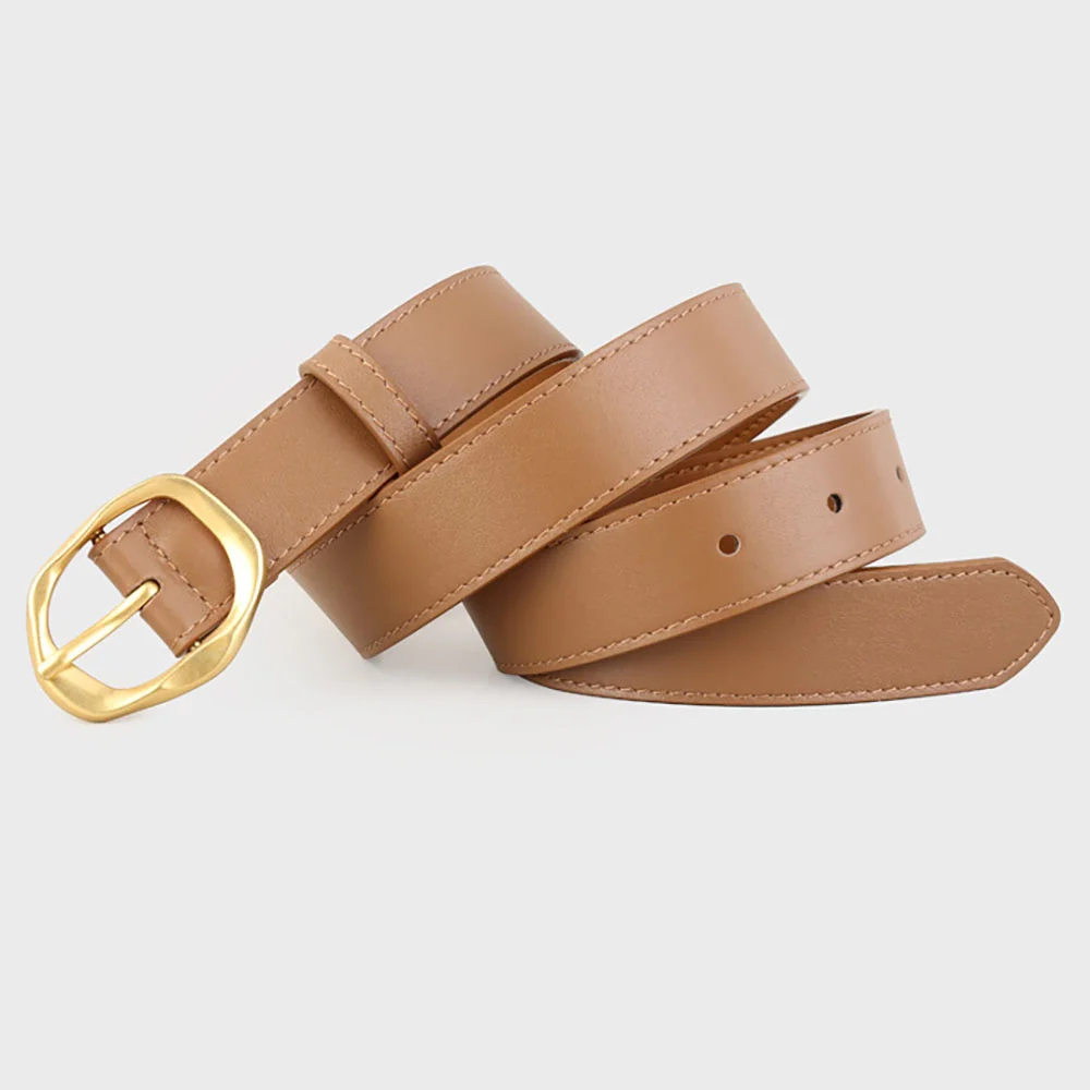 Vintage Gold Color Oval Buckle Women Belt Luxury Genuine Leather Belt Ladies Trendy Belts Fashion Waistband for Jeans Dress