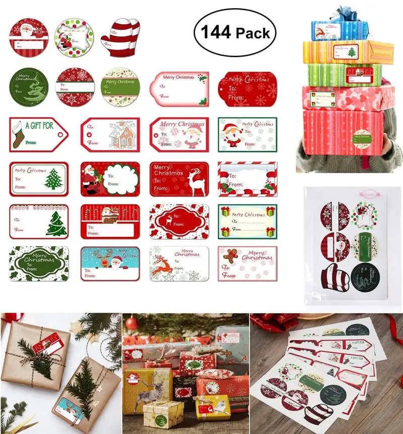 144 adesivi per etichette regalo autoadesive natalizie 24 disegni assortiti babbo natale pupazzi di neve albero di natale cervi etichette natalizie decalcomanie