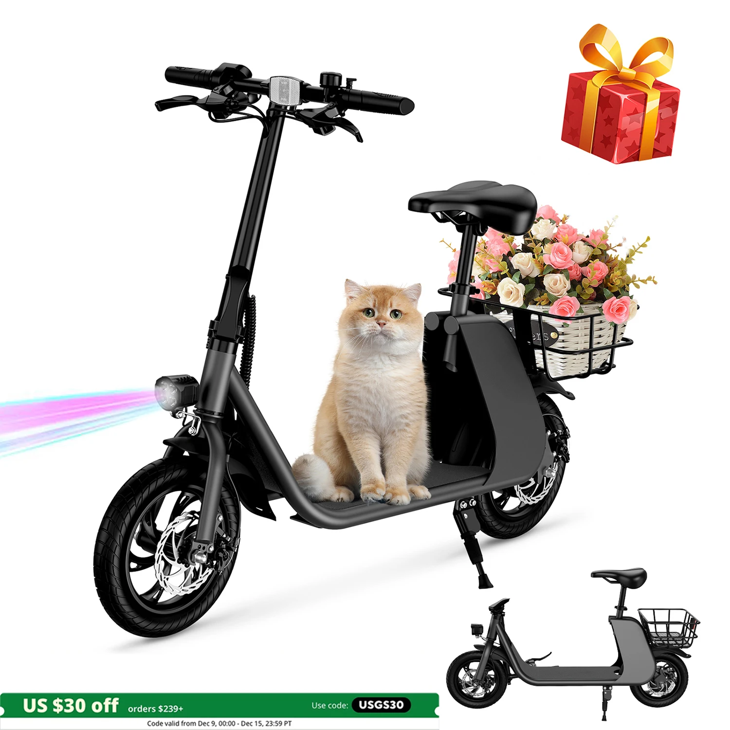 HEZZO Folding Electric Scooter 630W Peak Motor 15.5mph Max Speed 14 inch Folding Electric Bike W/ 36V 8Ah Battery Range 31 Miles