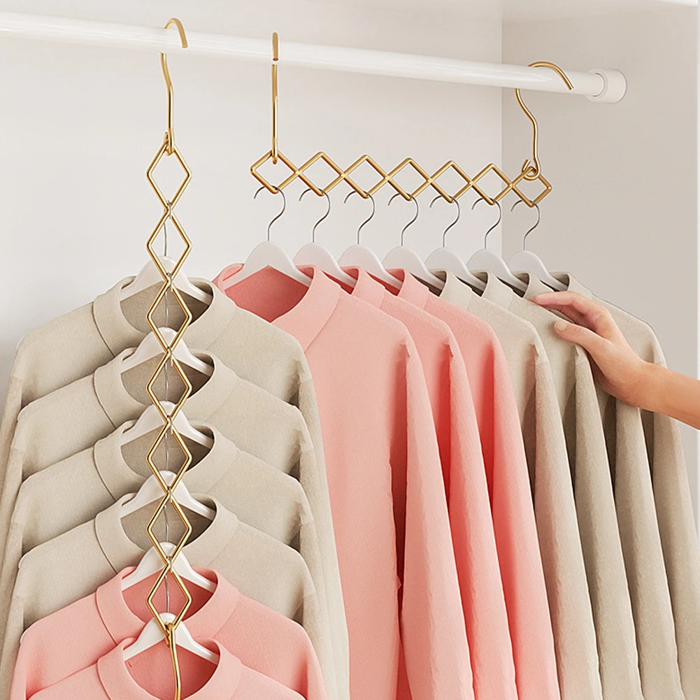 1-5PCS Gold Stainless Steel 7-Hole Hangers,Household Saving Space Closet Organizer for Closet,Magic Cascading Clothing Hanger