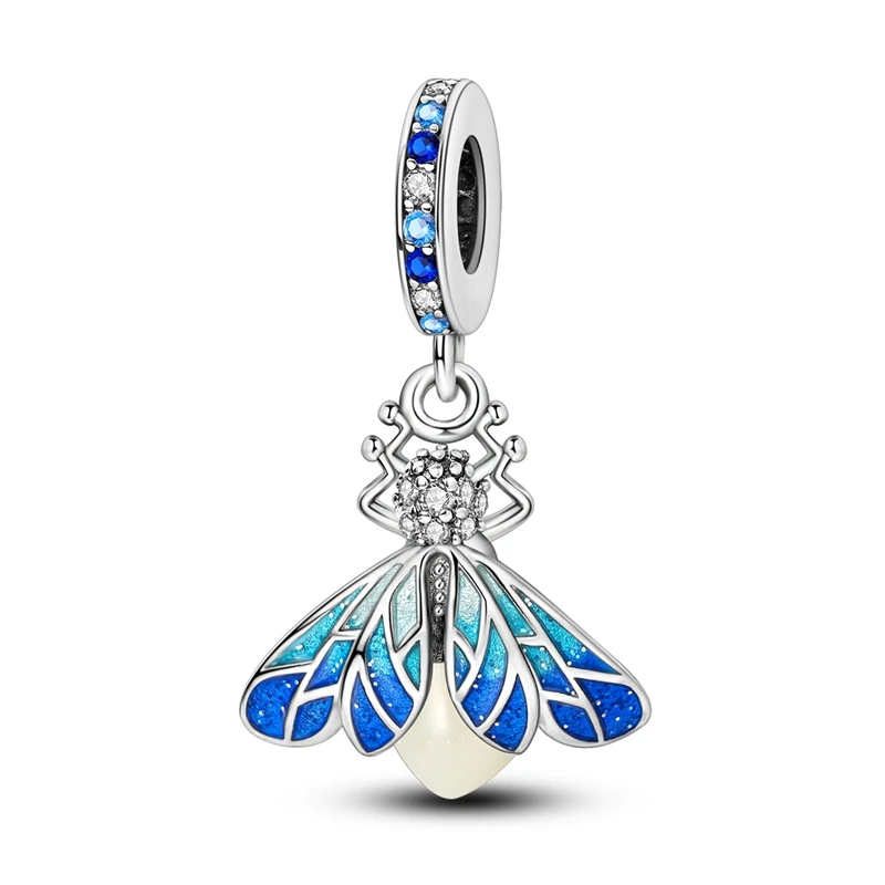 

925 Sterling Silver Blue Firefly Series Charms Pendant Fit 3mm Original Bracelet DIY Women Exquisite Birthday Jewelry Gifts