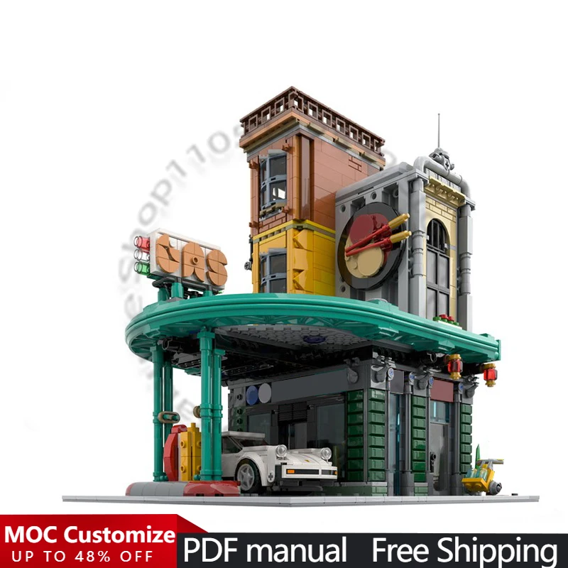 

1705 PCS House Street Gas Station MOC Customize Modular Building Block Educational Creative Design Design DIY Holiday Toy Gifts