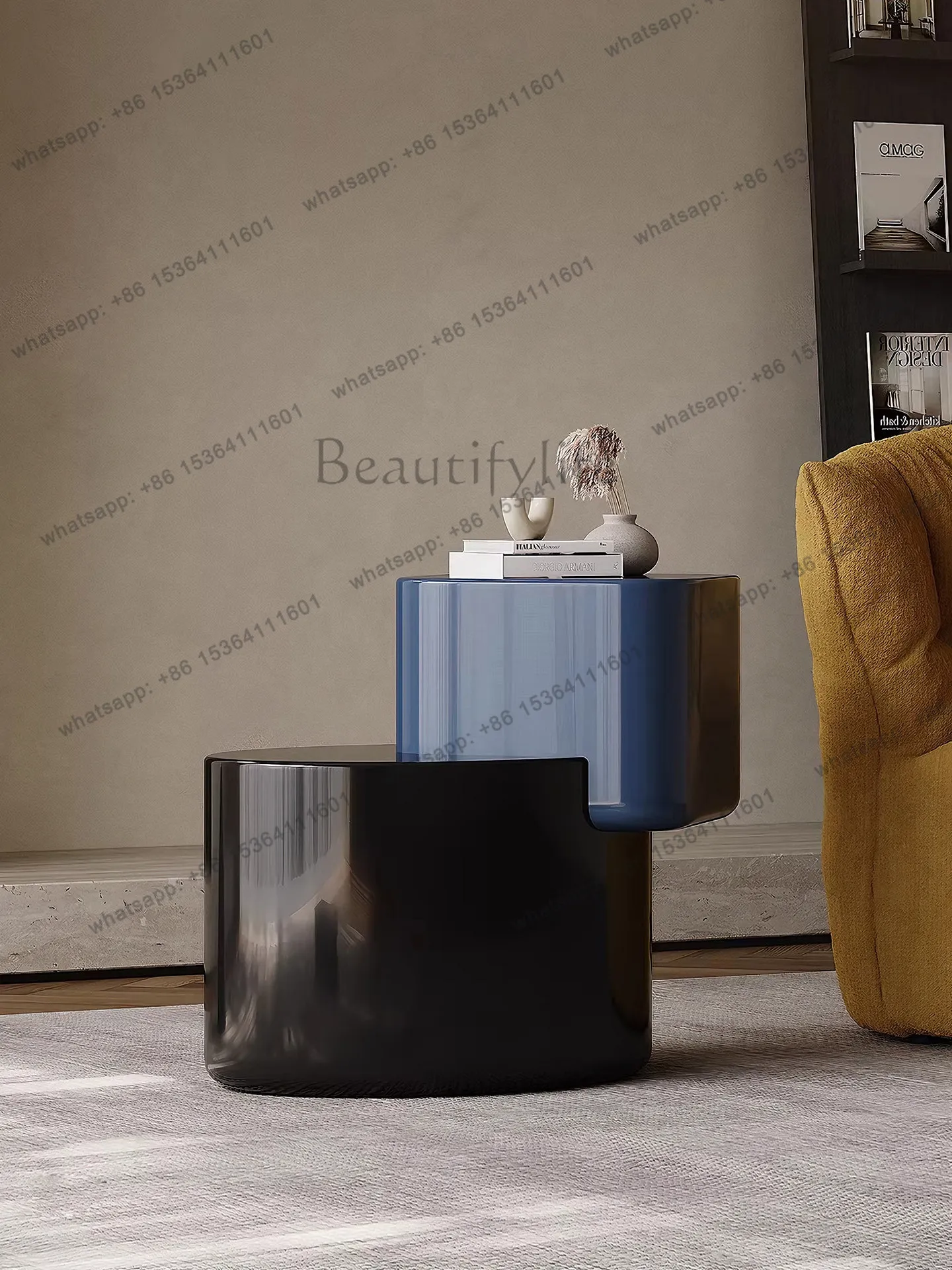 

Italian minimalist high-gloss paint sofa side several special-shaped art creative living room bedside rack