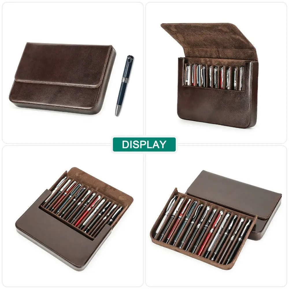 Luxury Pen Case Box Wear Resistant Vintage Pen Storage Pouch Handmade Removable Pen Tray Fountain Pen Leather Case Stationery