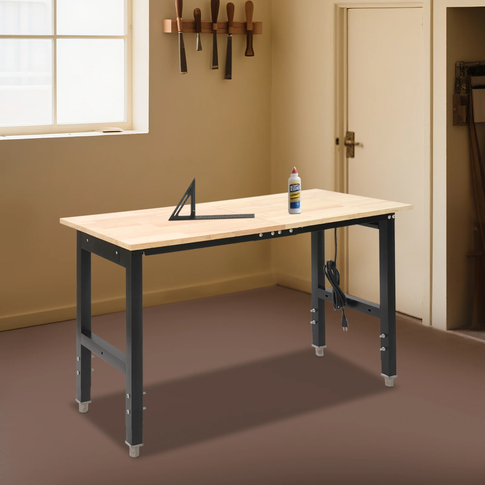 Современный регулируемый верстак, верстак 907 кг/2000 фунтов с розетками, сверхмощный рабочий стол, 2 порта USB, 4 * розетки переменного тока