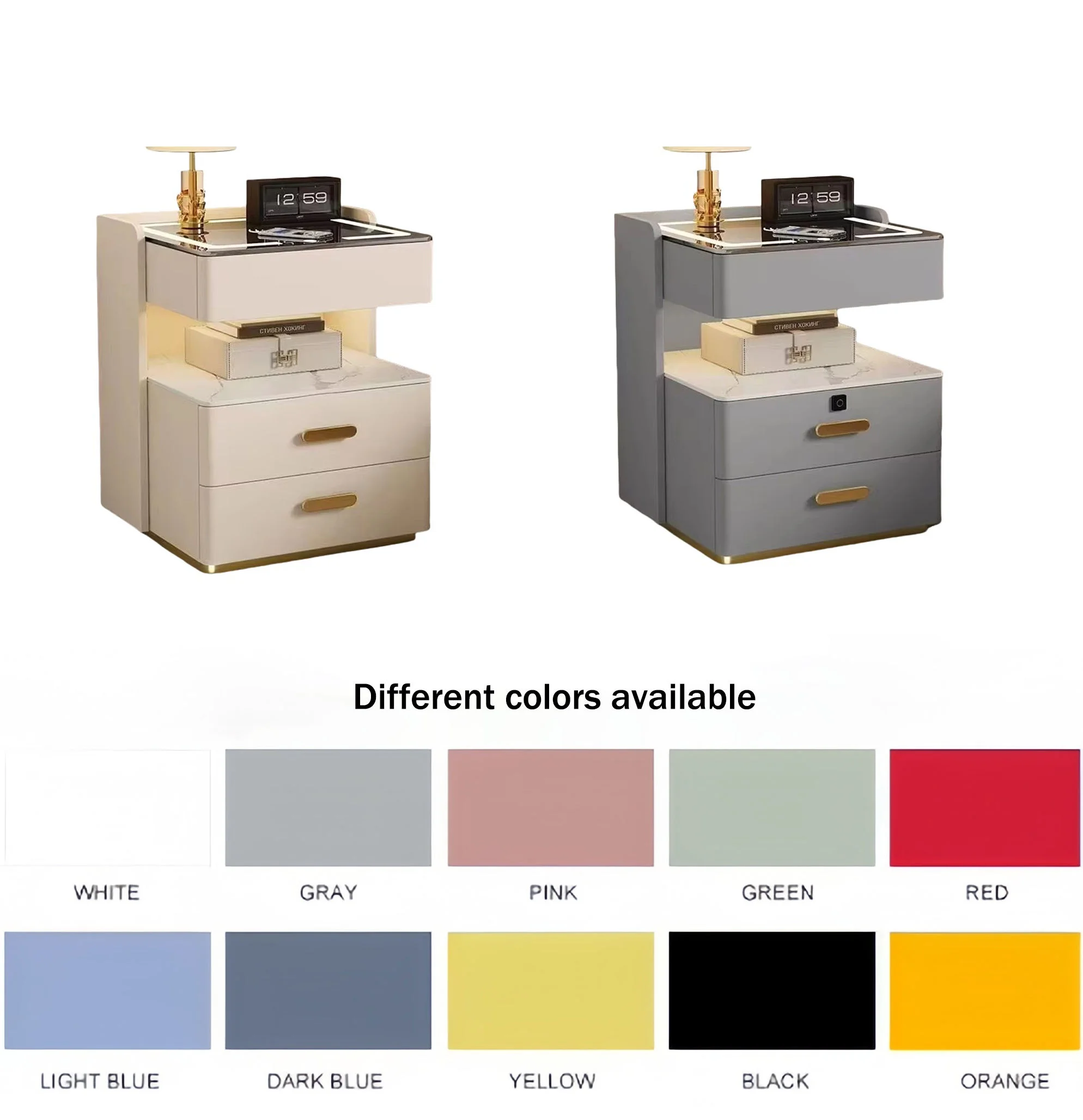 طاولة بجانب السرير ذكية فاخرة وبسيطة وحديثة مع شحن لاسلكي لاستخدام غرفة النوم أو الشقة العائلية #4