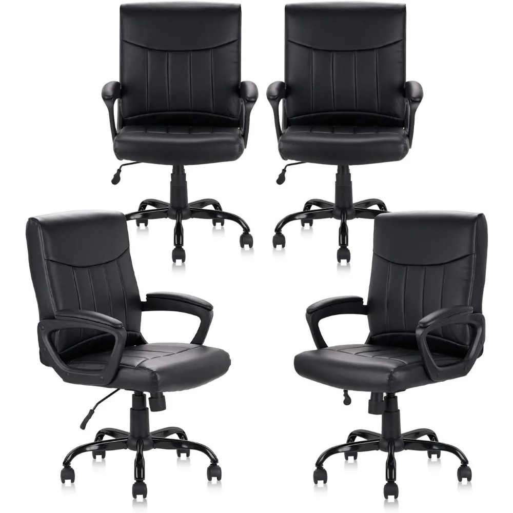 Conference Chairs Set of 4with Lumbar Support, Padded Armrestes, Adjustable Ergonomic Design, Mid Back Leather Conference Chairs