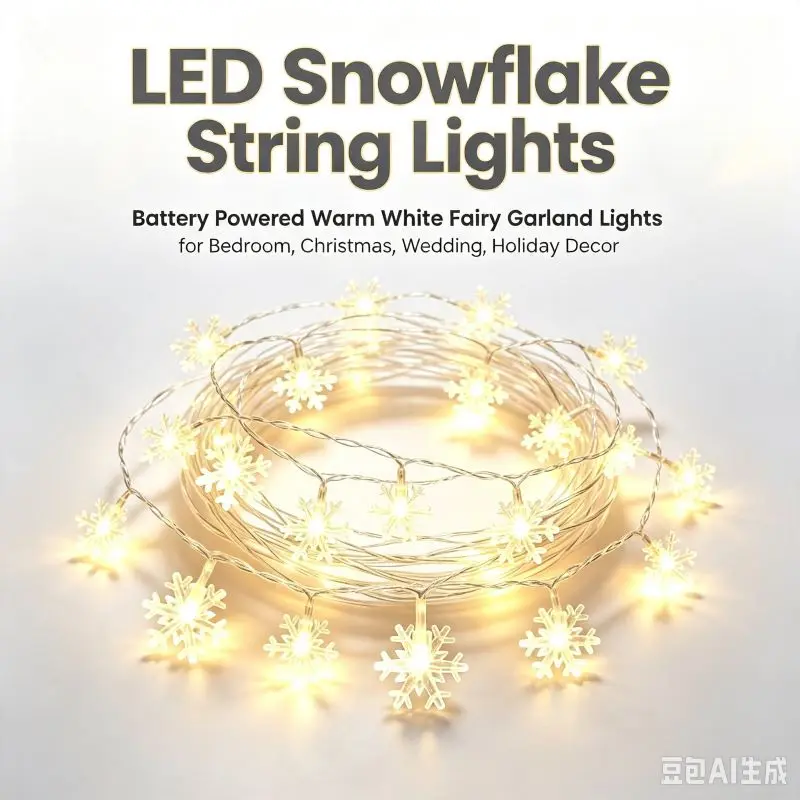 LED Snowflake String Lights Battery Powered Warm White Fairy Lights Christmas Wedding Party Home Decor