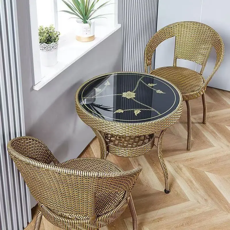 Rattan chair three-piece balcony table and chairs leisure chair outdoor living room rattan chair coffee table swivel chair round