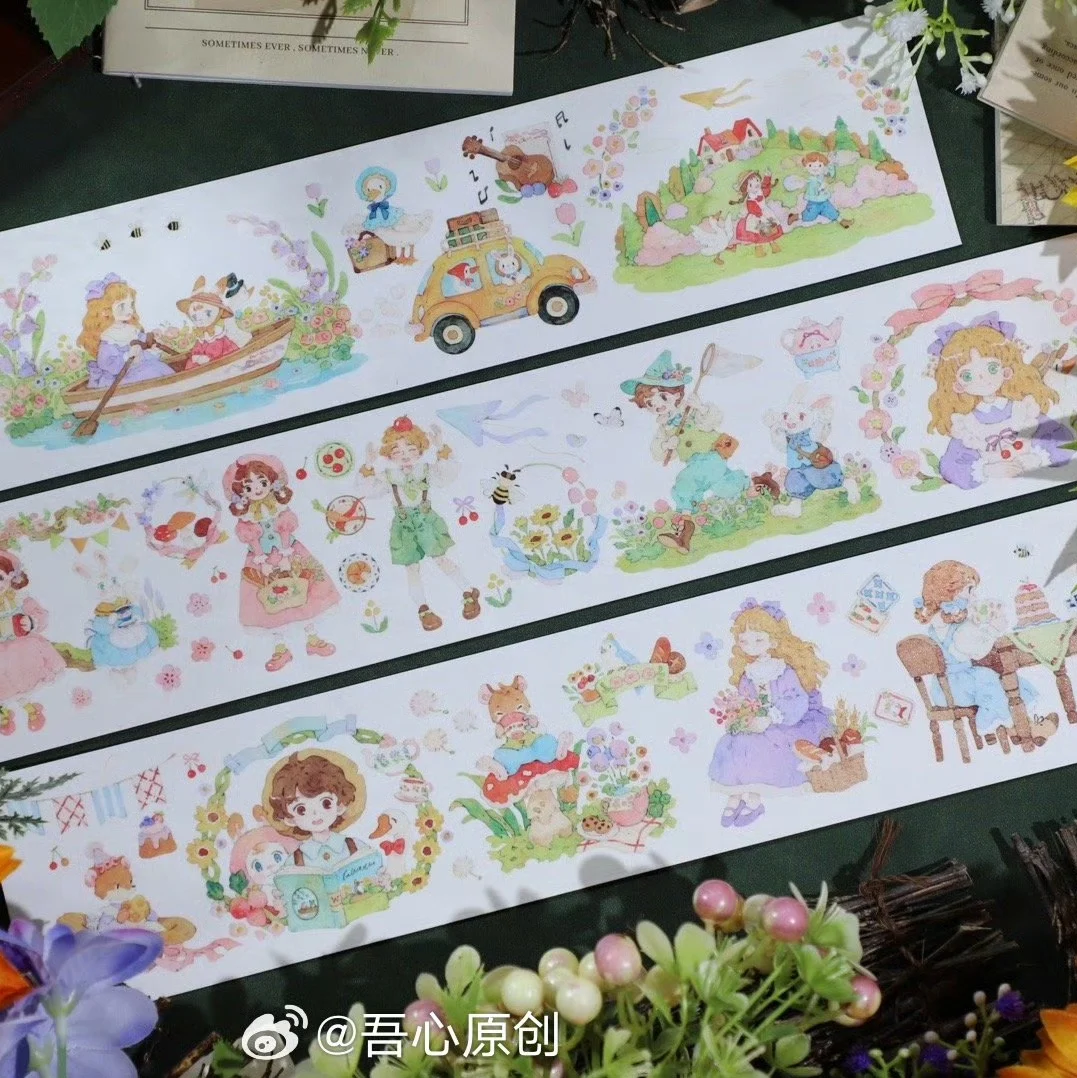 

1 Loop Cute Girl Animal Washi Tape Sample Spring Outing, Aminada Drawing, Character