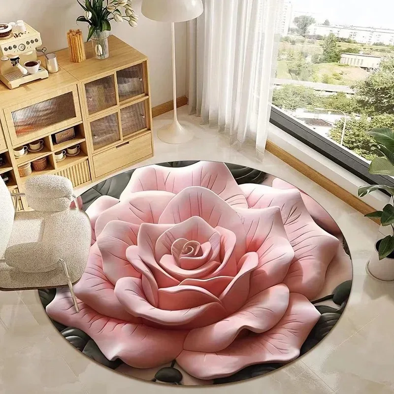 Retro Floral Round Carpet – Non-Slip Art Print Mat for Living Room Bedroom Balcony Entry Home Decor
