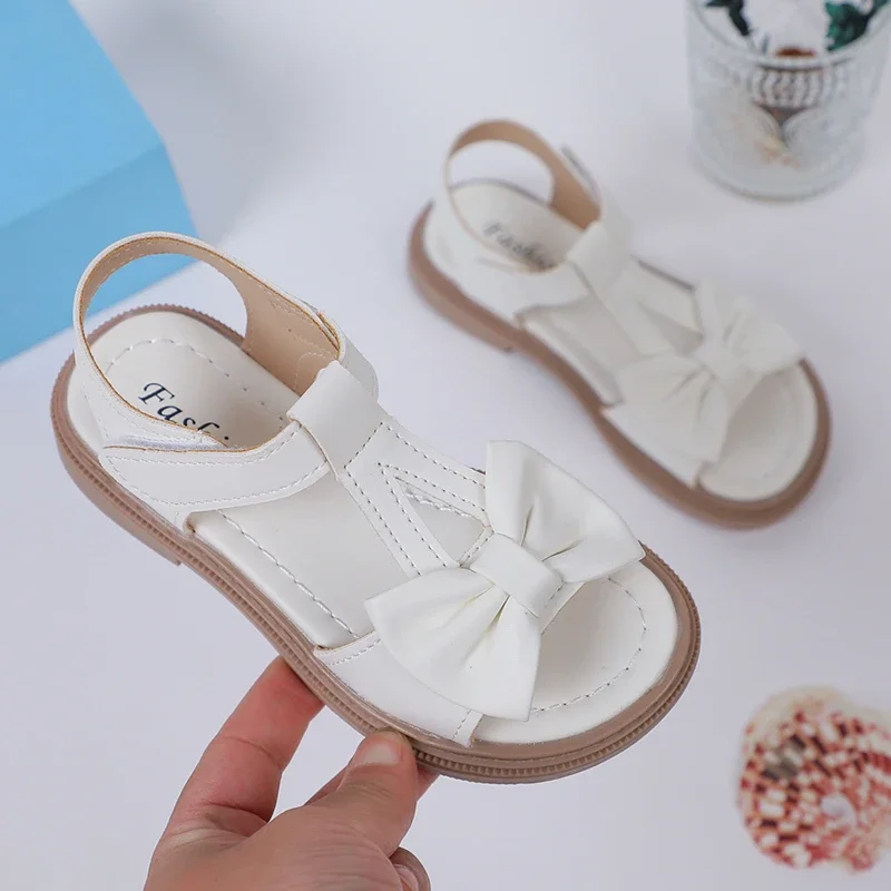 Mumoresip Kids Fashion Girls Sandals New Bow Versatile Open-toe Breathable Simple Platform Casual Shoes Hook Loop Princess Shoes