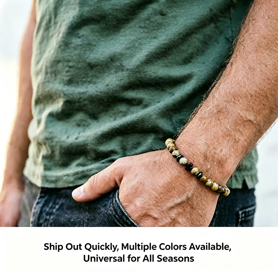 4mm Naturstein Armband Männer Hämatit Kreuz Armband Reis Perle Armband Homme Freund Geschenk Bracciale Uomo Joias Yoga schmuck – Detail 3