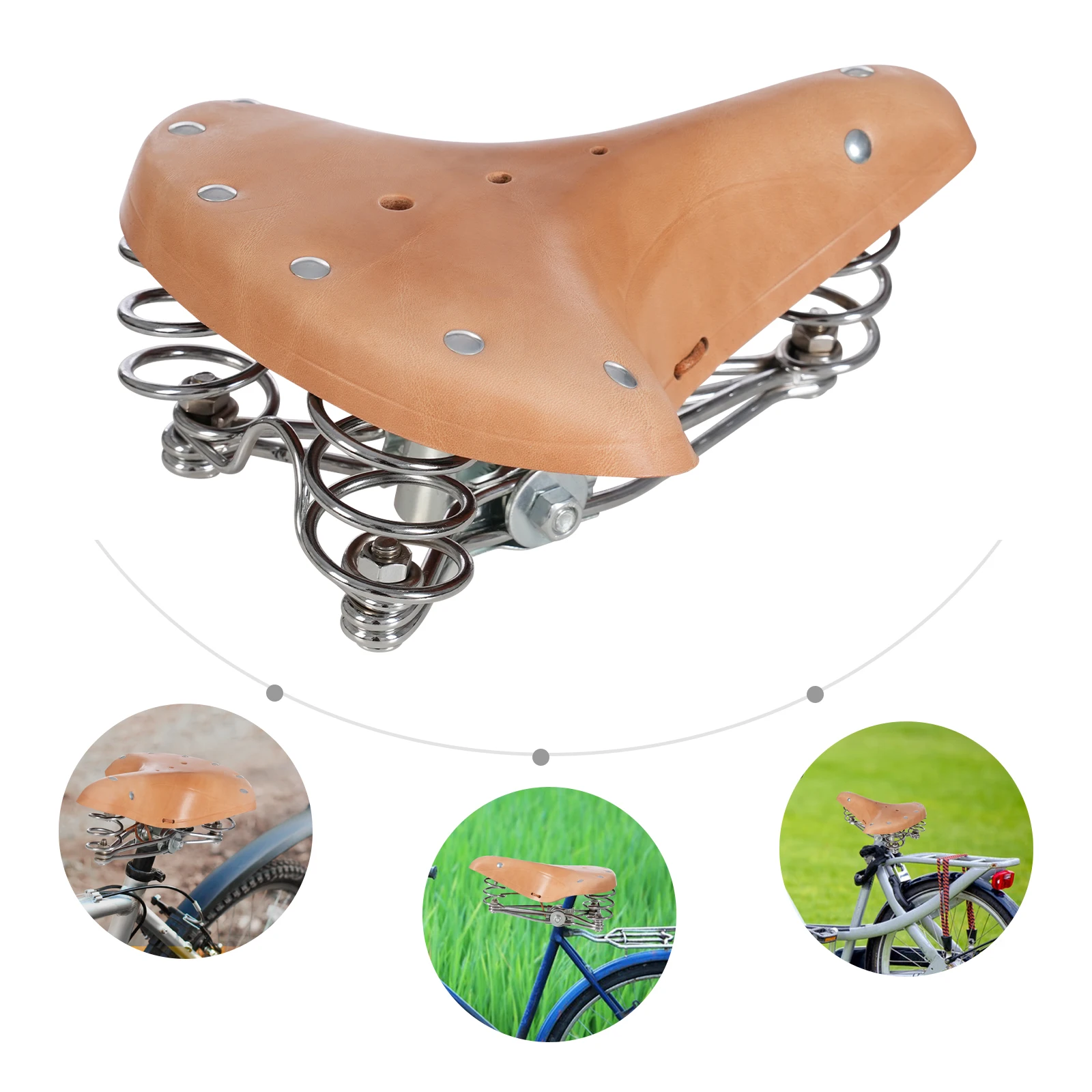 Vintage Cushion Cowhide Bike Seat Outdoor Road Bicycle Seat Riding Comfortable Vintage Saddle Bike Spring Seat Cushion