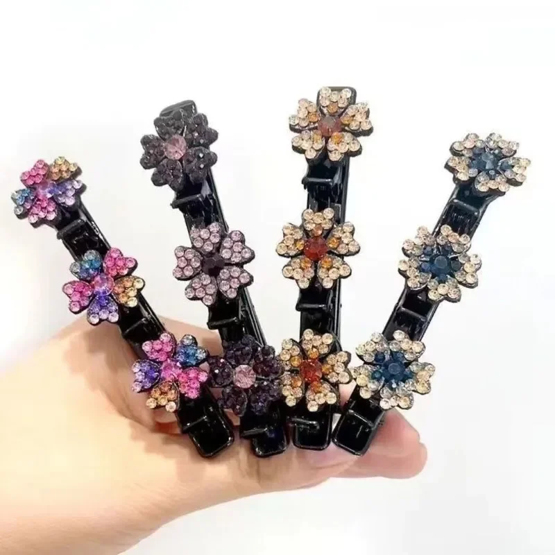 New Sweet Girl Crystal Stone Braided Hair Clips Double Bangs Braided Barrettes Hairpins Women Fashion Headwear Hair Accessories