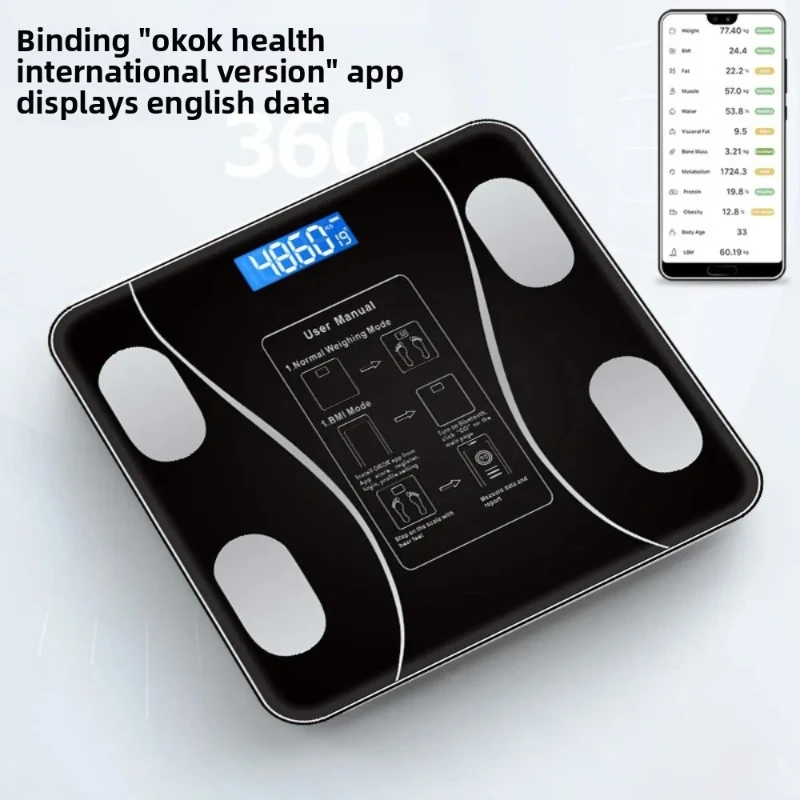 USB Charging Body Fat Scale Home Use Body Weight Body Muscle Scale with Backlit Display Electronic Smart Bathroom Weighing Scale
