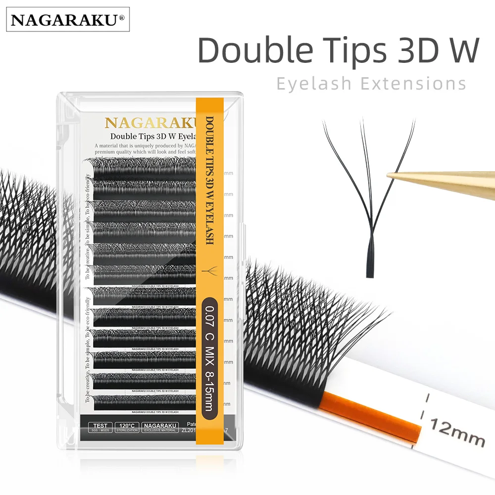 NAGARAKU 3D WW Automatic Flowering Double Tips 3DW Shape Premade Fans  Eyelash Extensions Individual Lashes Full Dense