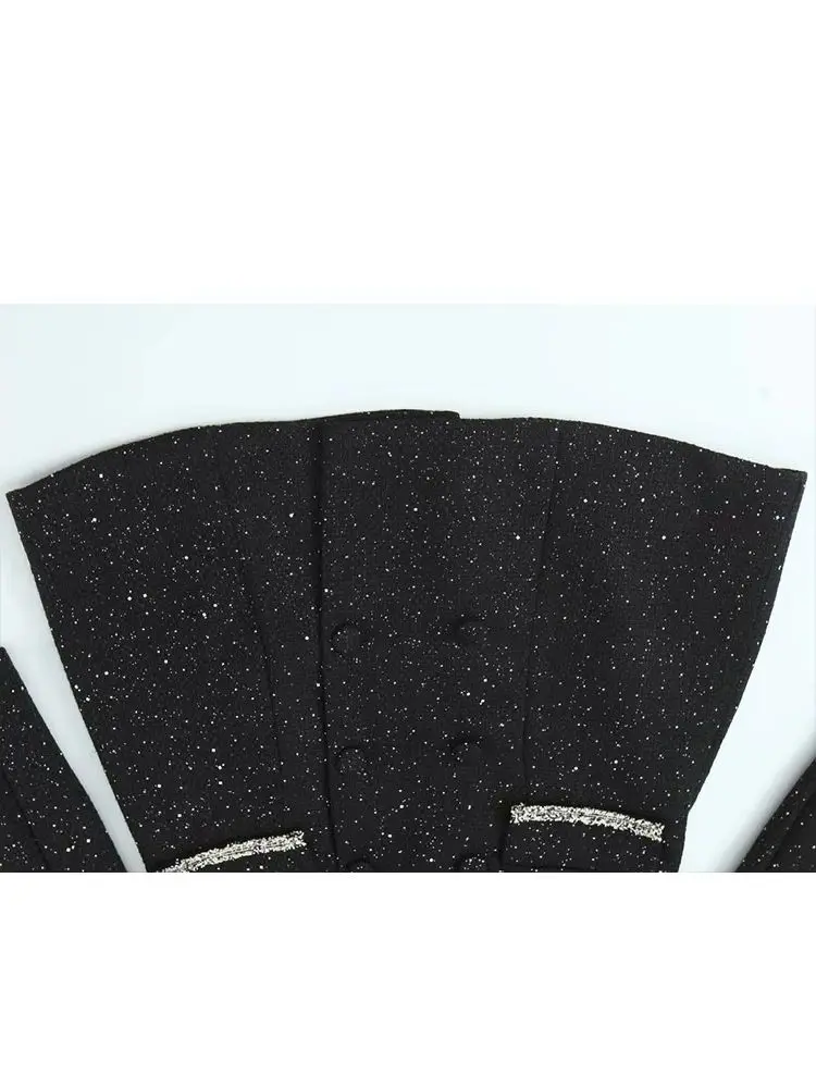 HH Giacca da donna patchwork con paillettes profumate alla moda da donna Giacca da donna a maniche lunghe doppiopetto casual High Street Mujer