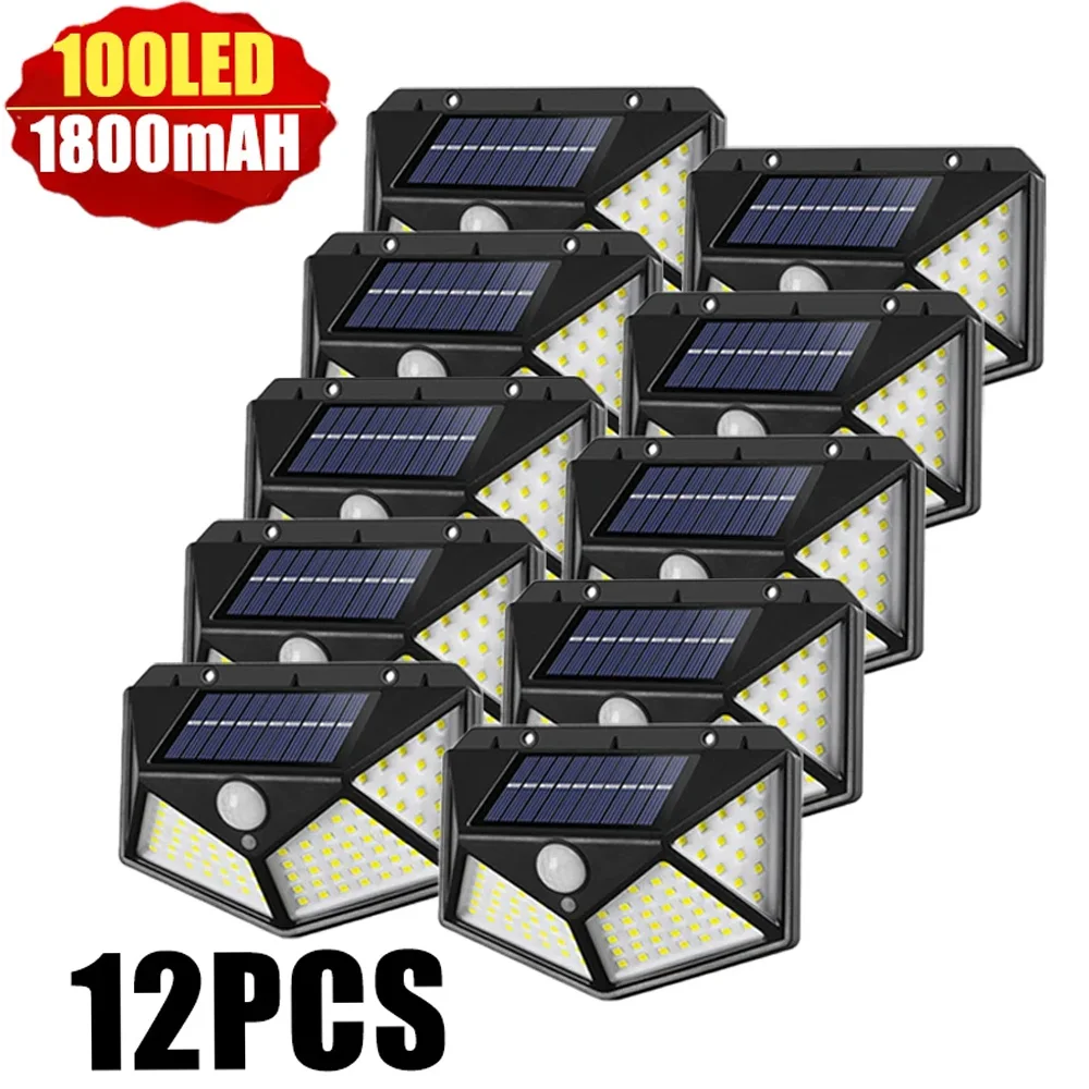 100 LED Solar Wall Lights Outdoor Solar Lamp Waterproof Motion Sensor Solar Powered Sunlight Street Light for Garden Decoration