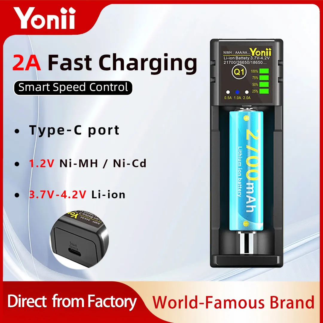 

YoniiQ1-USB 2V 5 Gang 7 Ch Charger, 18650, Intelligent Charger, 2A, 21700