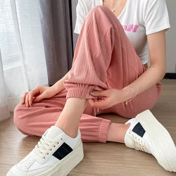 Pantalon de survêtement taille haute pour femme, streetwear rose, longueur rinçage, décontracté, mode coréenne, Harajuku, été, fjY2K