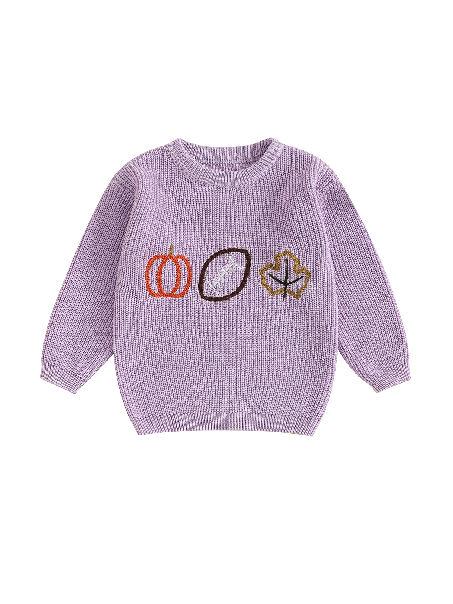 

Girls Long Sleeve Round Neck Knit Sweaters with Embroidered Letters Pullover Knitwear for Little Ones