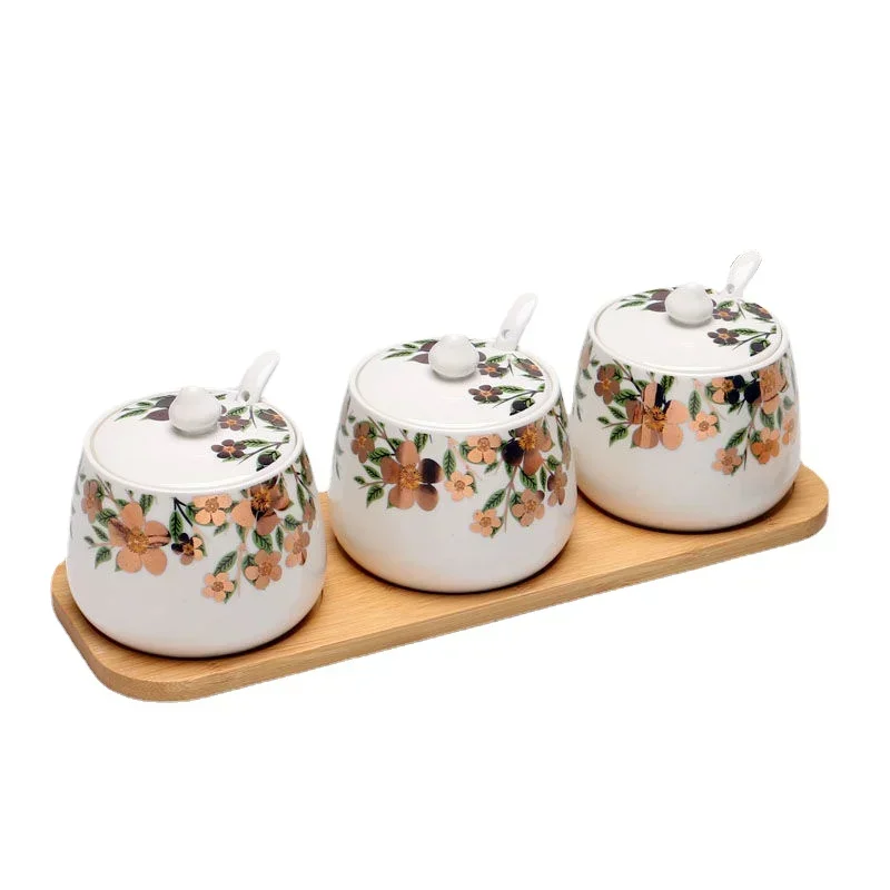 Kitchen Condiment Storage Tank Ceramic Spice Tank Salt Sugar Pepper Storage Container European-style Home Kitchen Seasoning Tool