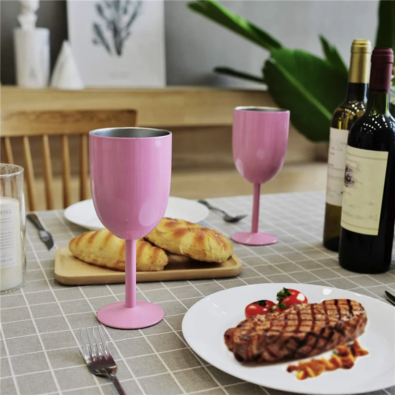 

AA01-4PCS Insulated Pink Wine Glasses Double Wall Food Grade Stainless Steel Travel Wine Cup With Leak Proof Lid For Adult