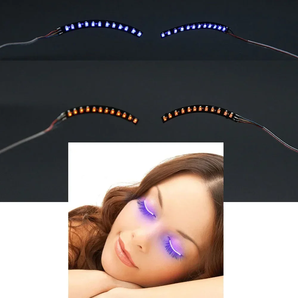 Glowing LED False Eyelashes for Halloween Party Bar Makeup with Luminous Eyelids and Eyeliners