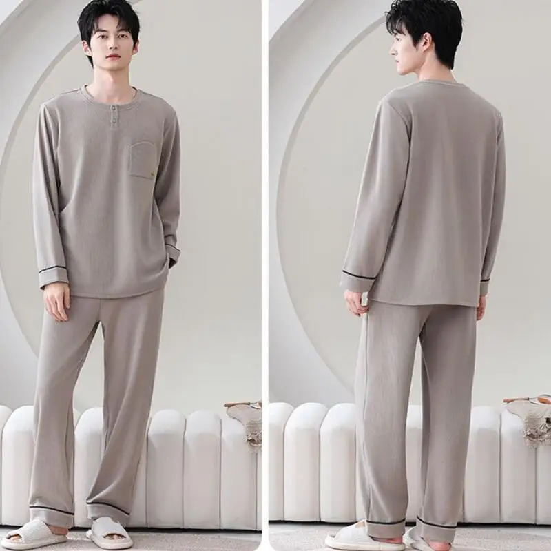 

Мужской домашний костюм-пижама: топ и штаны, осенне-зимняя одежда, новая футболка-пуловер, комплект из 2 предметов, спортивный костюм Y2K, оптом