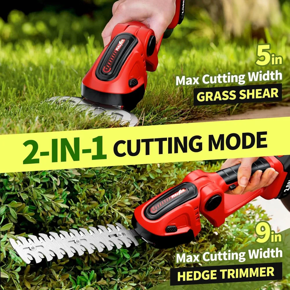 

Cordless Hedge Trimmer & Grass Shears, 2-in-1 Electric Shrub Trimmer/Grass Trimmer with 2 * 2.0Ah Batteries, Handheld Grass