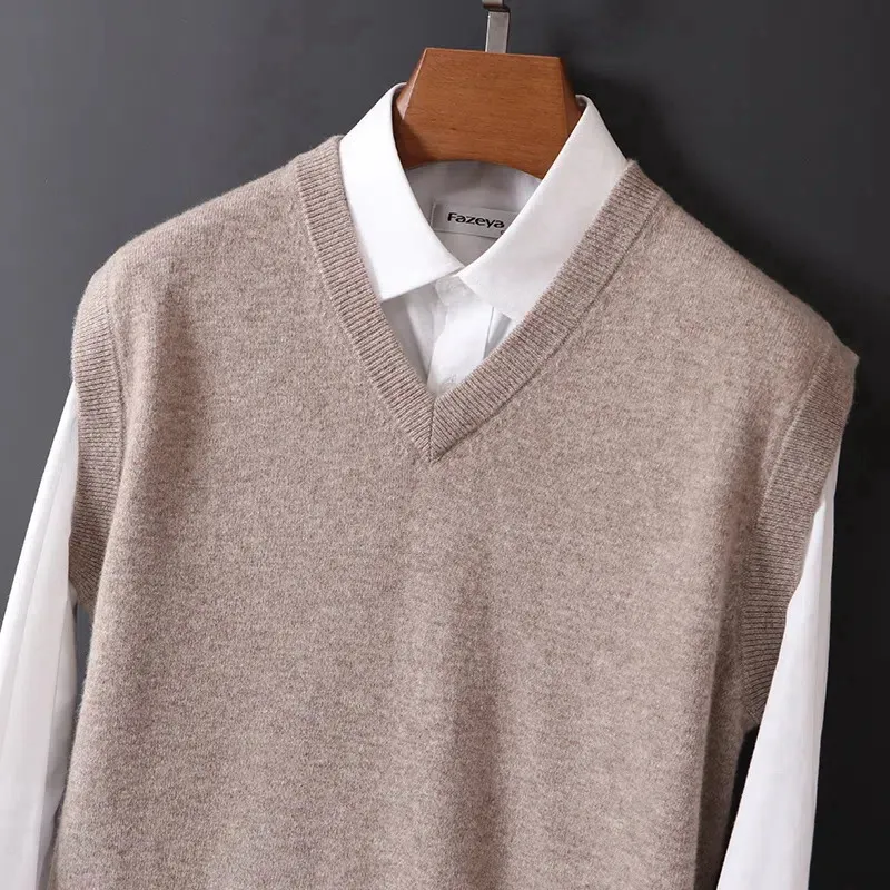 Men's Soft Cashmere Blend Knit Sweaters Vest Business Leisure V-neck Vest Pullover Spring Autumn Loose Woollen Tops view 6