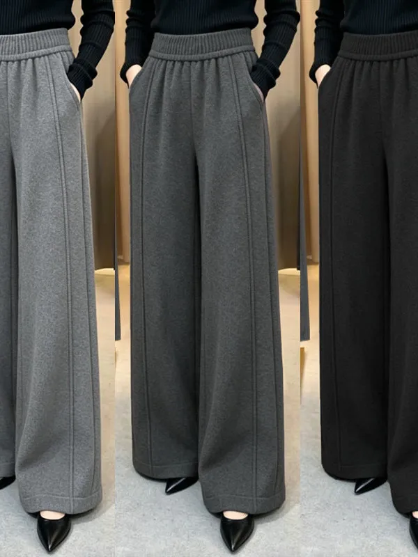 Fashionable Straight Leg Pants Women's Elastic Thickened Loose Slimming Casual Cotton Polyester Fiber High Waist Trousers