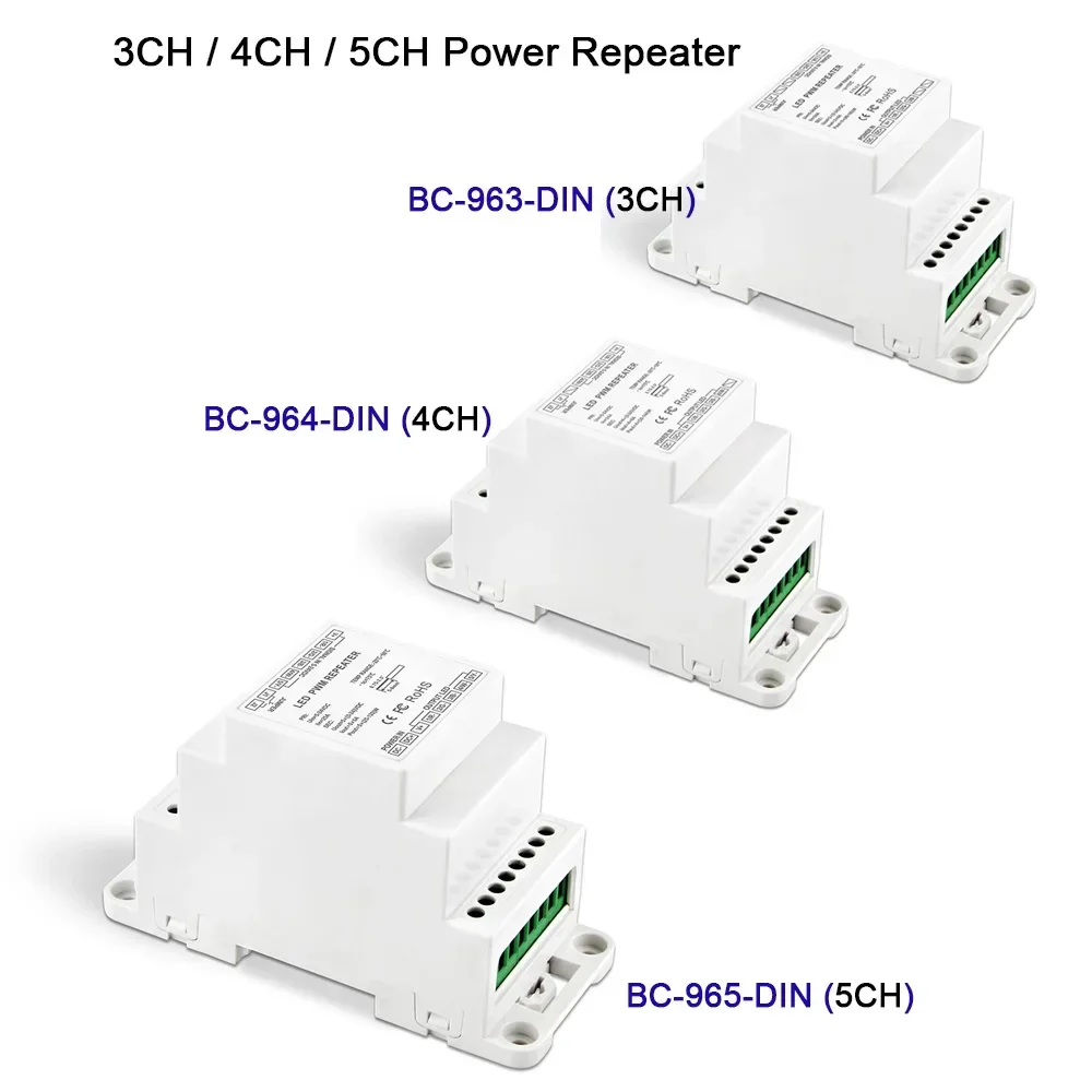 

High frequency DIN Rail Power Repeater DC 5V 12V 24V 3CH/4CH/5CH LED Strip Light Amplifier RGB/RGBW/RGBCW lamp tape controller