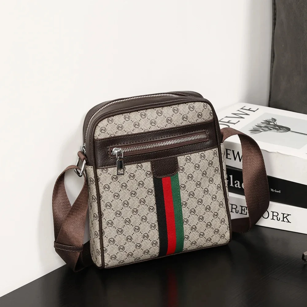 Luxury Plaid Letter Printed Crossbody Bag for Men - Fashion Square Sling Messenger Shoulder Bag