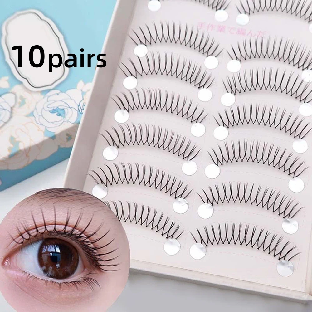 10 Pairs Korean Fake Eyelashes Natural 3D V-shaped Lashes Faux Mink Lashes Transparent Stem Lash Extension Natural Wispy Lashes