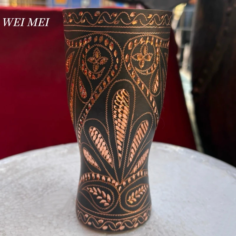 

Vintage Pure Copper Coffee Mug,380 ml Breakfast Milk Cup,Unique Gift Handcrafted Carving Art Flower Texture Home Mug Tableware